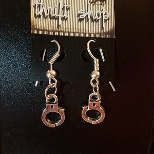Handcuffs Silver Tone Earrings